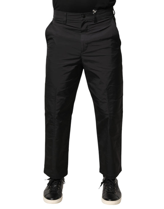 Valentino Black Mid Waist Men Tapered Dress Trouser Pants