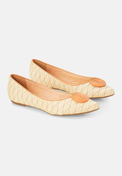 Mangará Atelier Beige Raffia Ballerina Flats With Textured Detail – Women’S Summer Shoes
