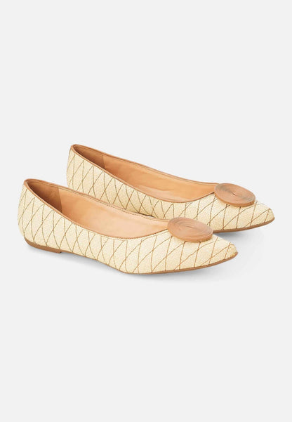 Mangará Atelier Beige Raffia Ballerina Flats With Textured Detail – Women’S Summer Shoes