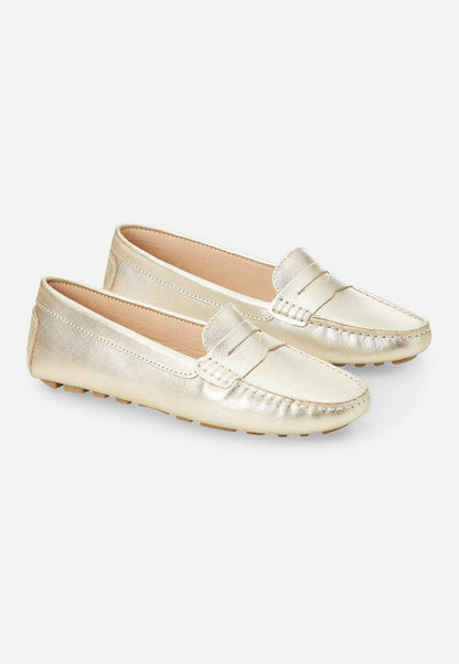 Mangará Atelier Gold Calf Leather Penny Loafers – Women’S Classic Driving Shoes