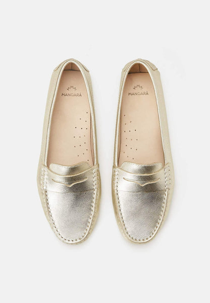 Mangará Atelier Gold Calf Leather Penny Loafers – Women’S Classic Driving Shoes