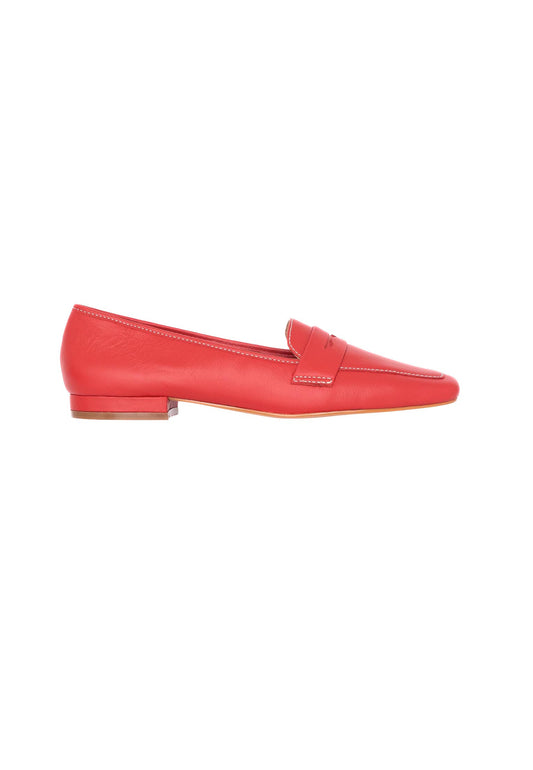 Mangará Atelier Red Leather Flats Cipó – Women’S Square-Toe Loafers