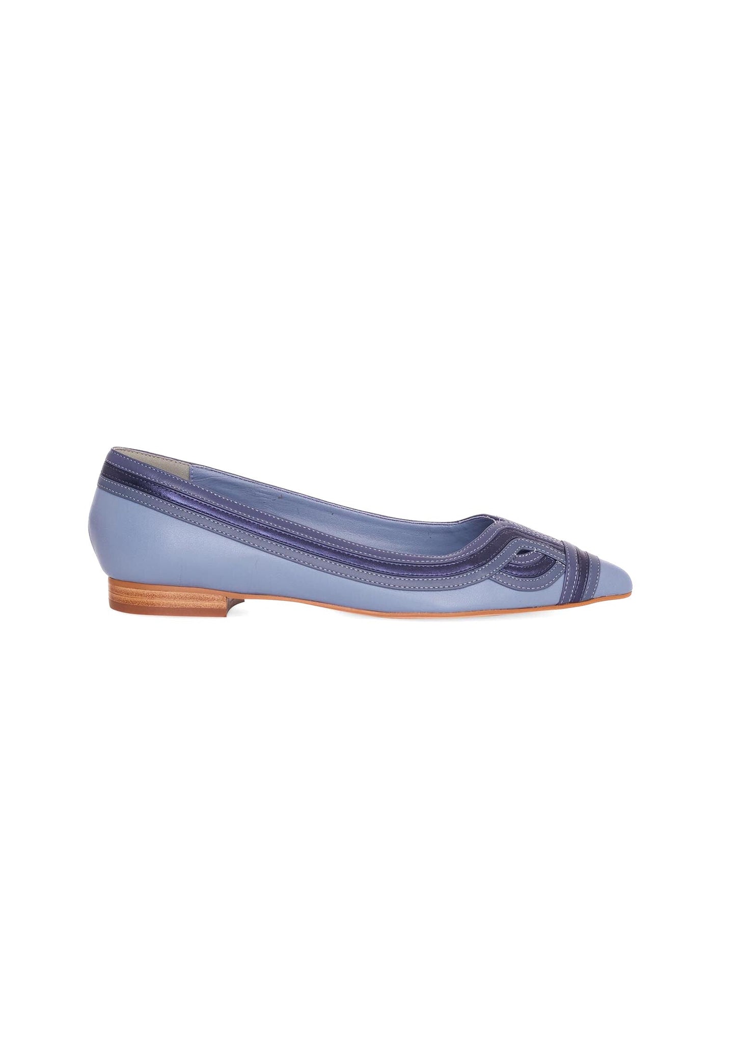 Mangará Atelier Blue Leather Ballerinas – Women’S Flat Shoes With Layered Detail