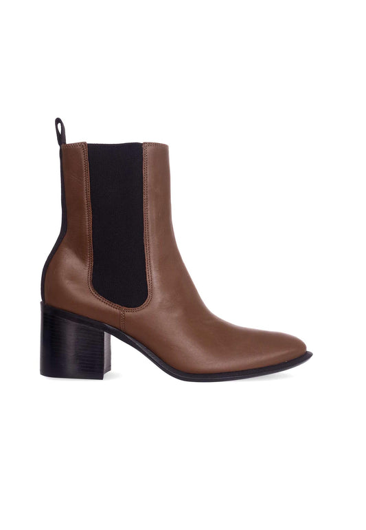 Mangará Atelier Brown Leather Ankle Boots Canna – Chelsea Boots With 6.5 Cm Block Heel