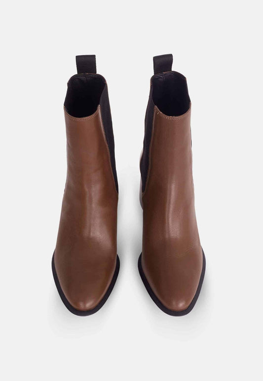 Mangará Atelier Brown Leather Ankle Boots Canna – Chelsea Boots With 6.5 Cm Block Heel