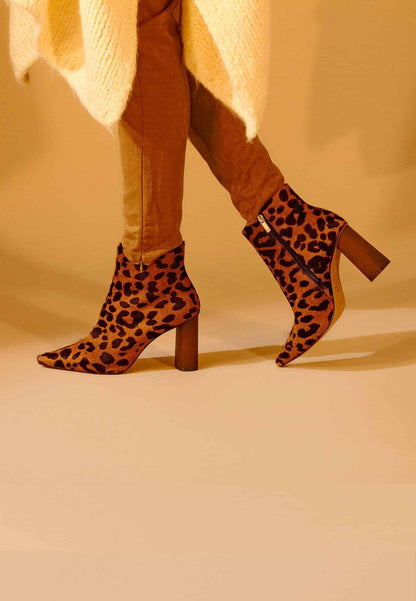 Mangará Atelier Brown Animal Print Boots Sapucaia – 8.4cm Block Heel Ankle Boots