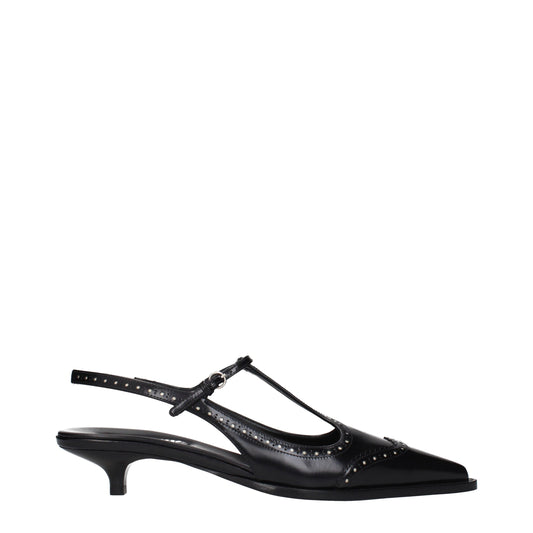 Miu Miu Black Leather Mid Heel Pumps
