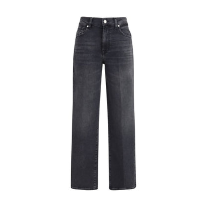 7FOR Black Cotton Straight-Leg Jeans