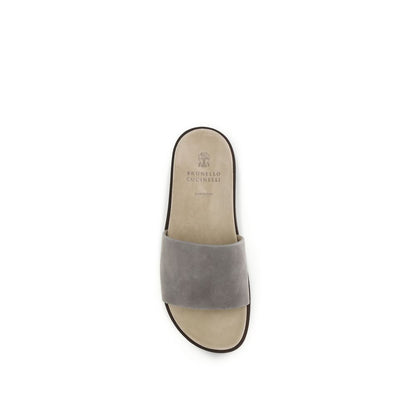 Brunello Cucinelli Gray Lamb Ovis Aries Aries Flat Sandals